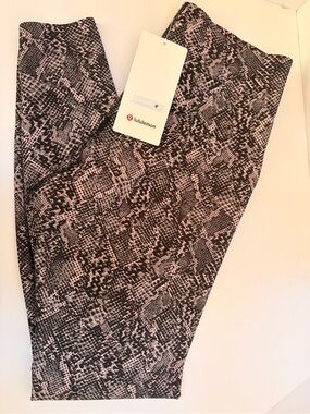 lululemon athletica Black and Light Pink Snake-Print Leggings
